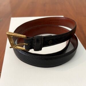 Joseph Abboud Black Leather Belt with Gold Buckle